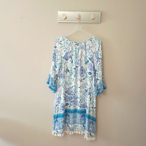 EUC funsport blue and white mid length tunic style top / beach, pool cover up, M - Picture 3 of 6